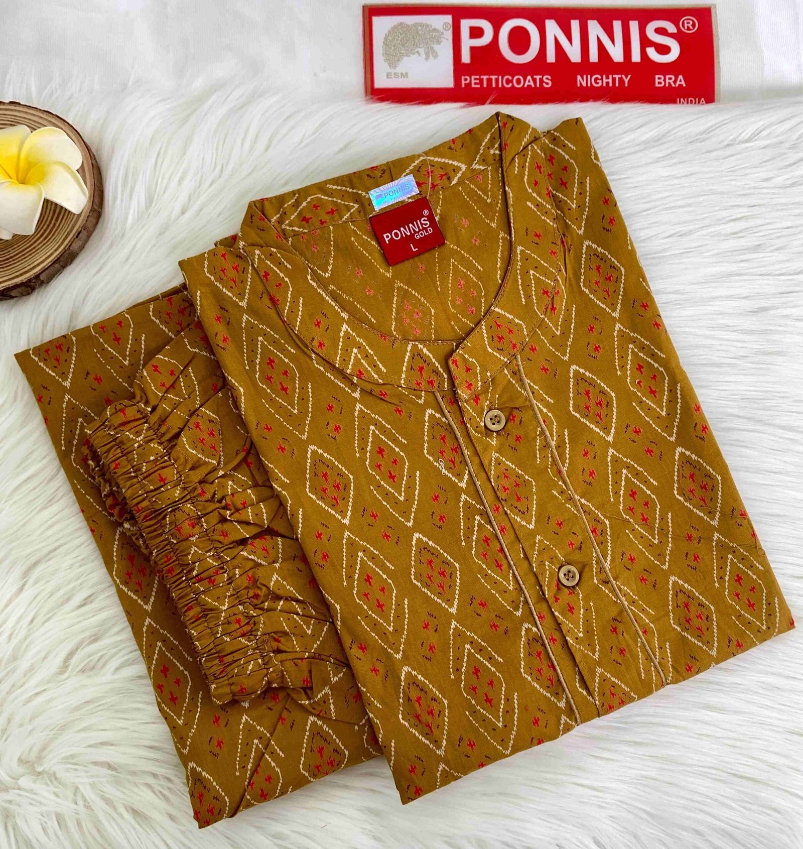 PONNIS Premium 2Pcs Cotton Night Suit with Bottom/444