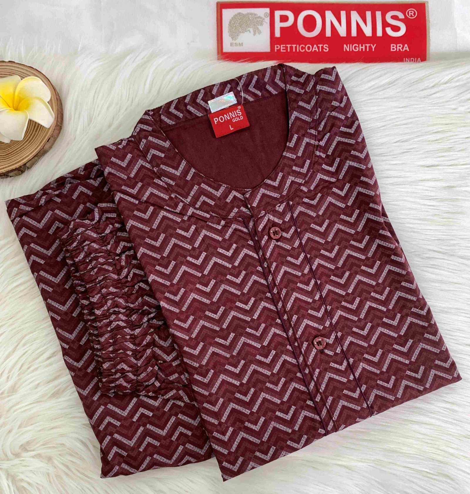 PONNIS Premium 2Pcs Cotton Night Suit with Bottom/445