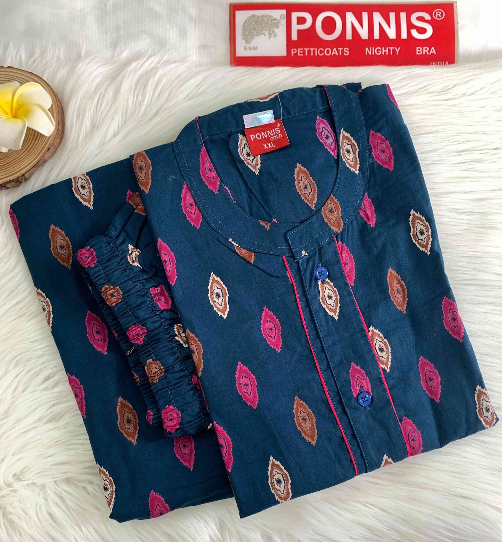 PONNIS Premium 2Pcs Cotton Night Suit with Bottom/447