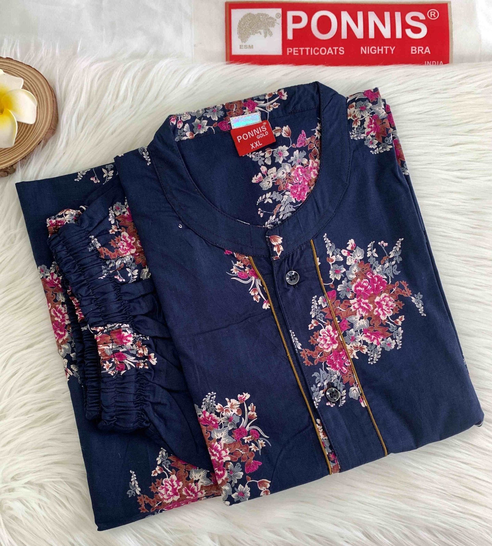 PONNIS Premium 2Pcs Cotton Night Suit with Bottom/454